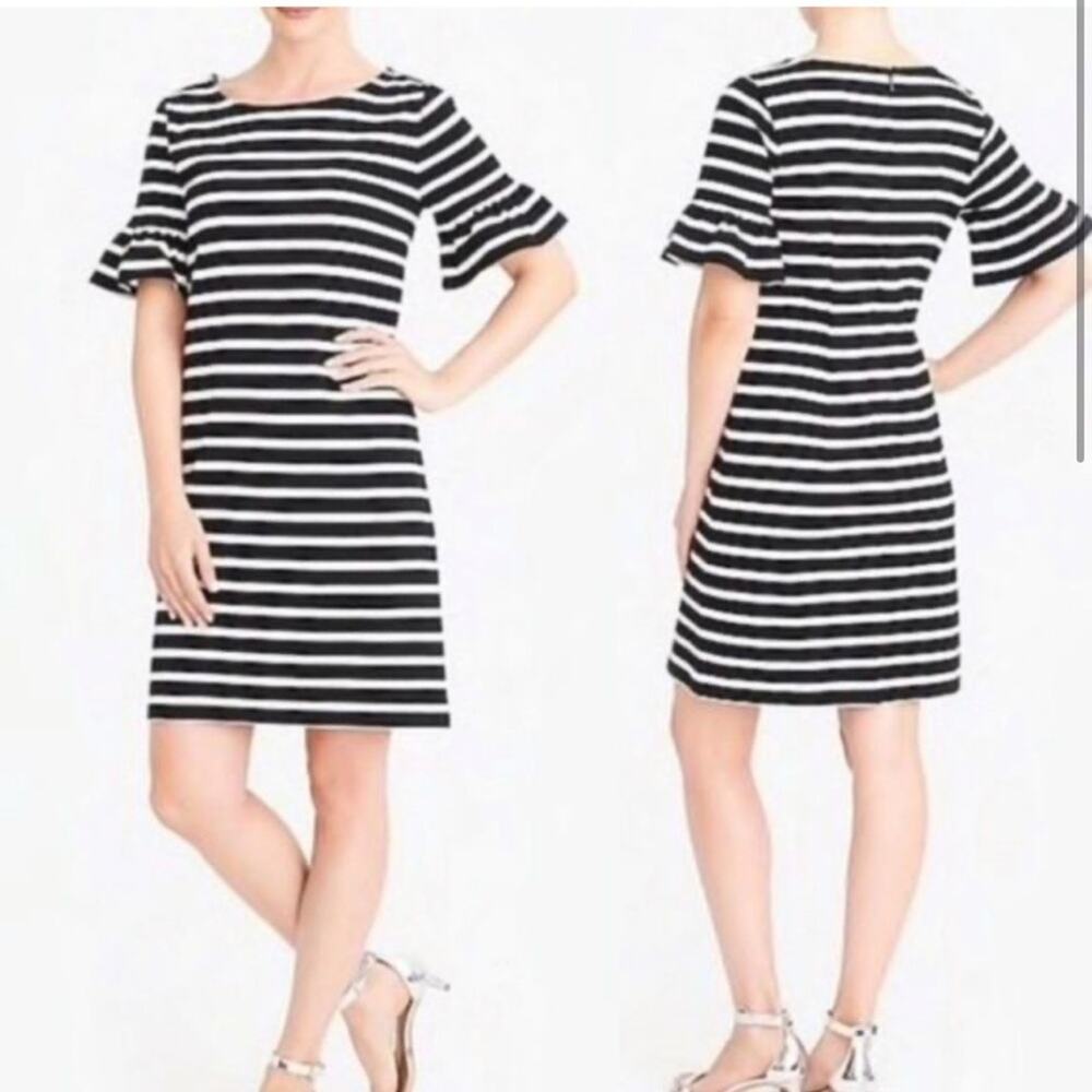 J. Crew Black and White Striped Midi Dress